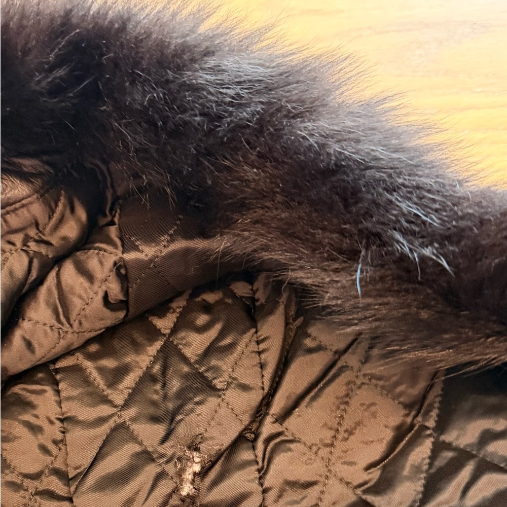 Amber Stone Black Hooded Leather Jacket with Fox Fur Trim Size Large - Picture 7 of 7